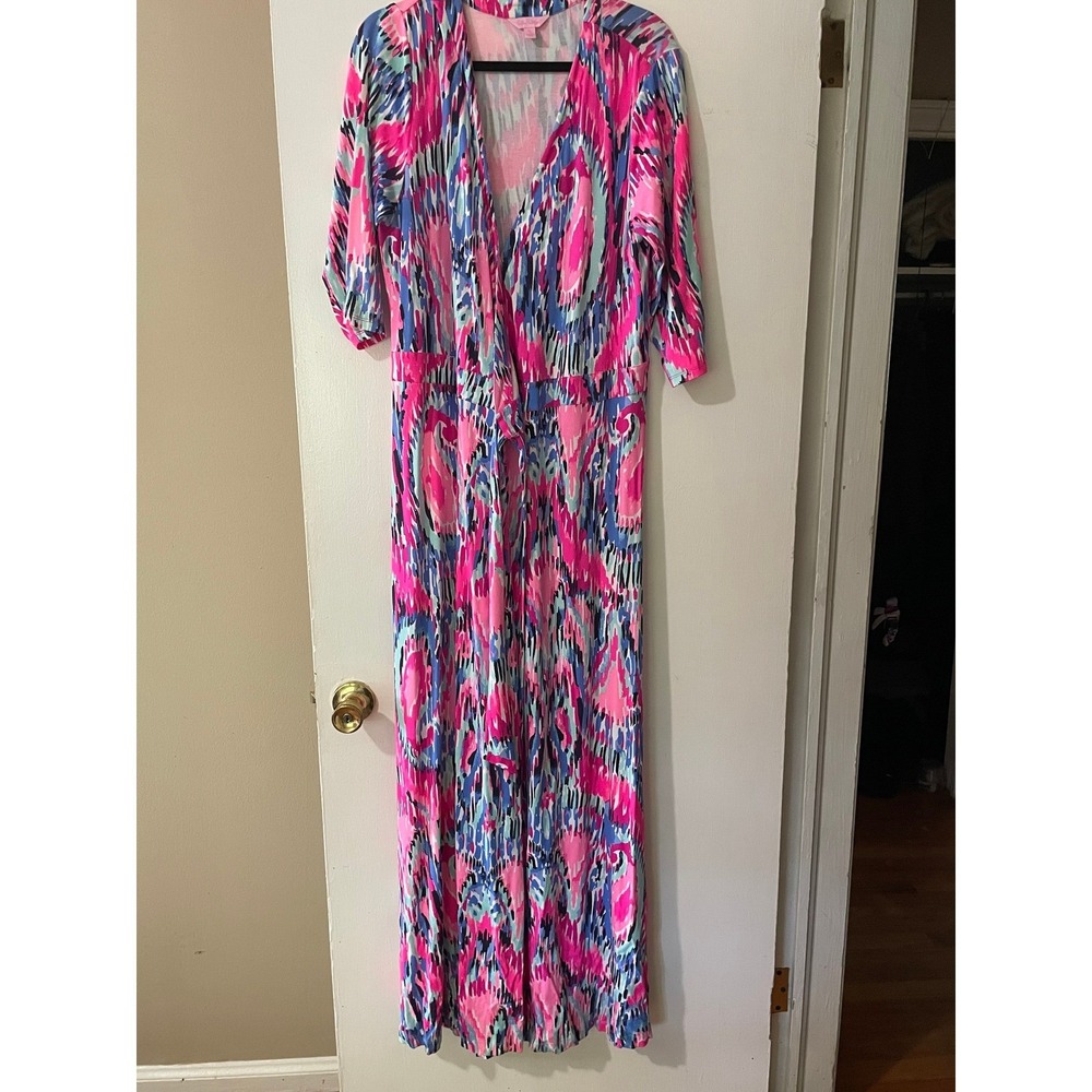 Lilly Pulitzer Size XL Marvista Wrap Maxi Dress Free Spirt Print Excellent Rare